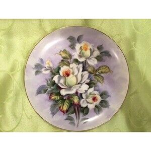 Hand Painted Plate Floral Plate Lefton China Hand Painted Floral Blue White Rose